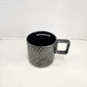Starbucks Black Metallic Textured Coffee Mug 12 oz Shiny Black Mug Honeycomb